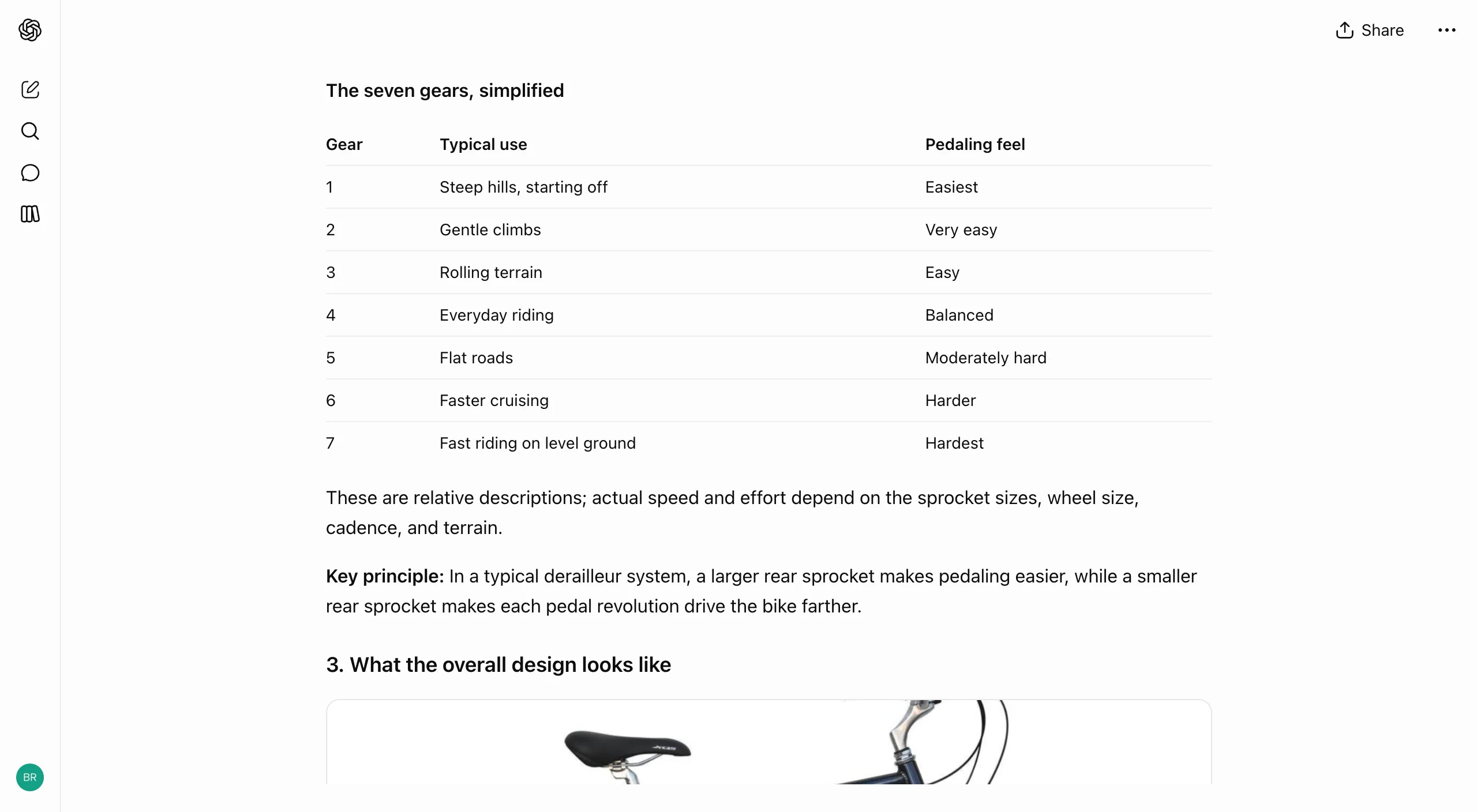Later in the same reply, comparison data becomes a table, followed by plain text again.