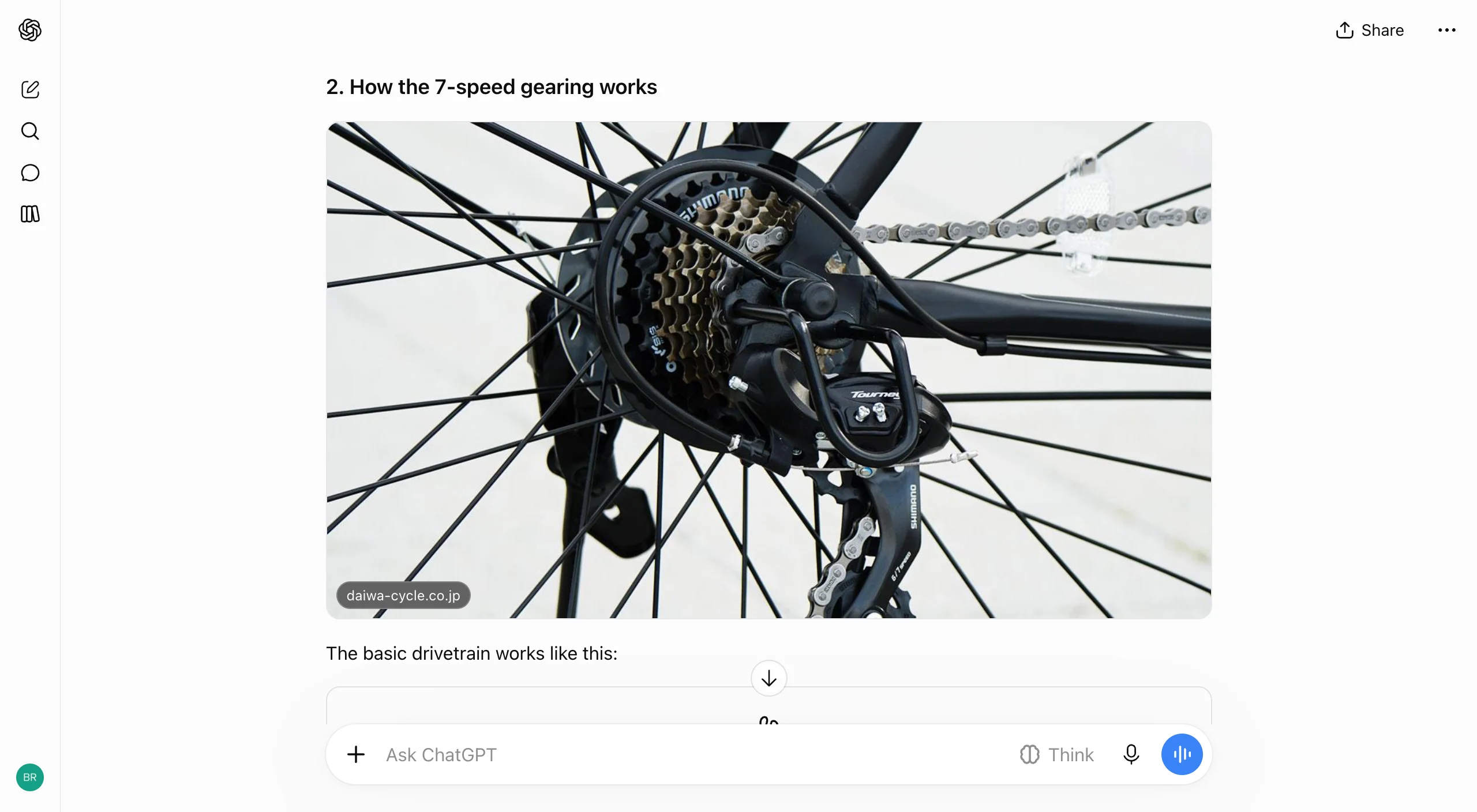 A photo pulled from the web sits inside the explanation, with its source domain on a chip in the corner.