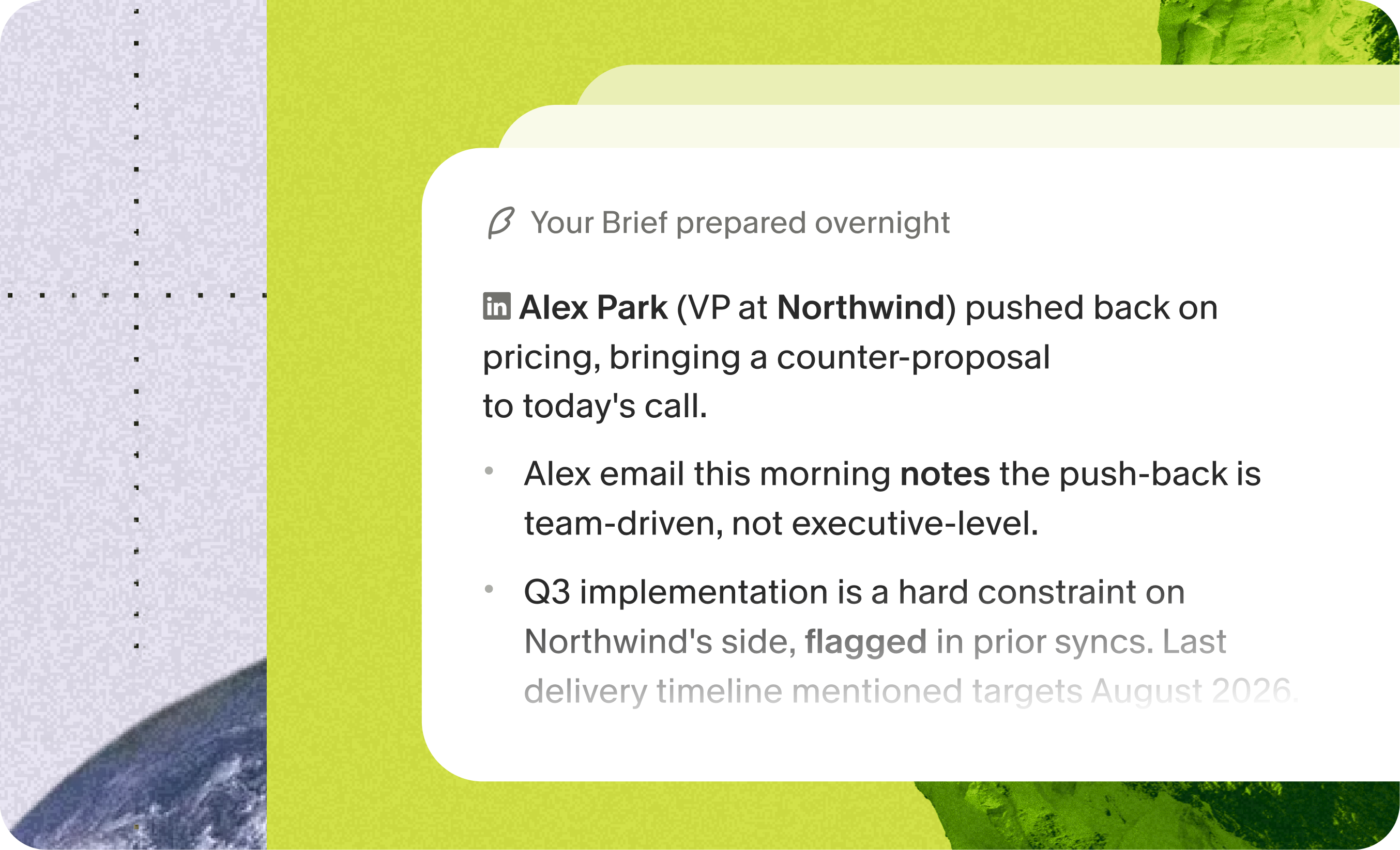 Your Brief prepared overnight from past notes and email. Image: Granola.