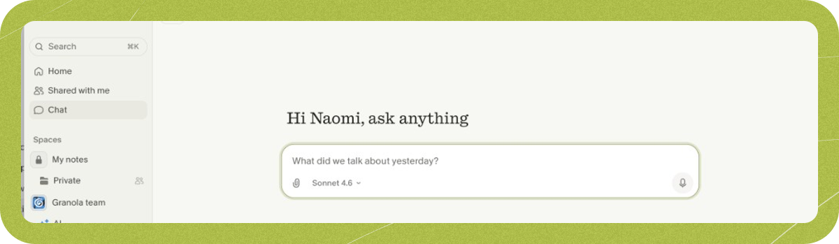 Chat home: ask anything across your meetings. Image: Granola.