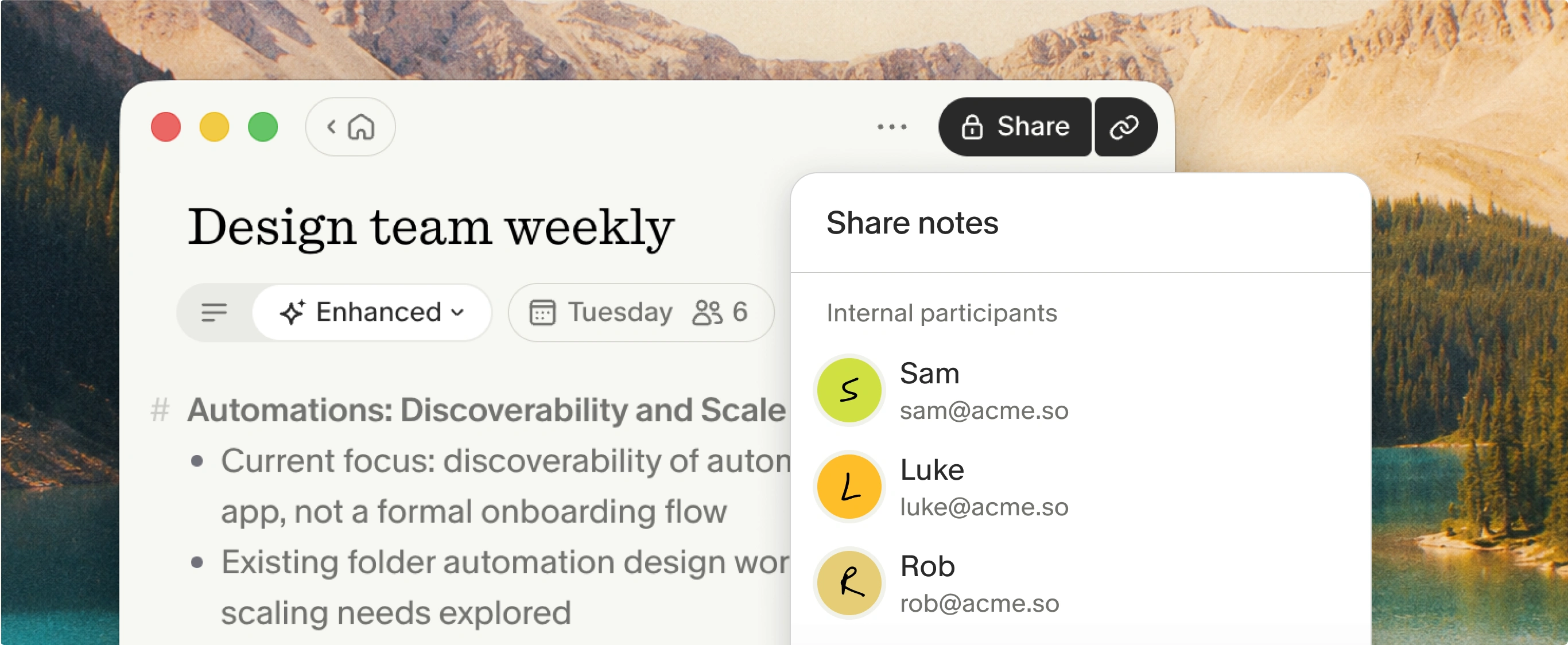 A private note with the Share notes panel open. Image: Granola.