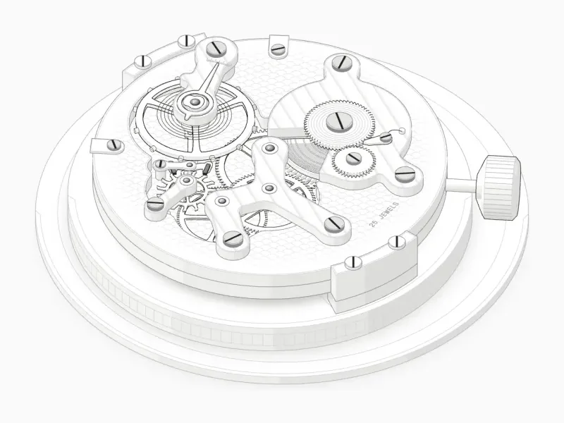Interactive isometric mechanical watch movement drawn by Anatomy